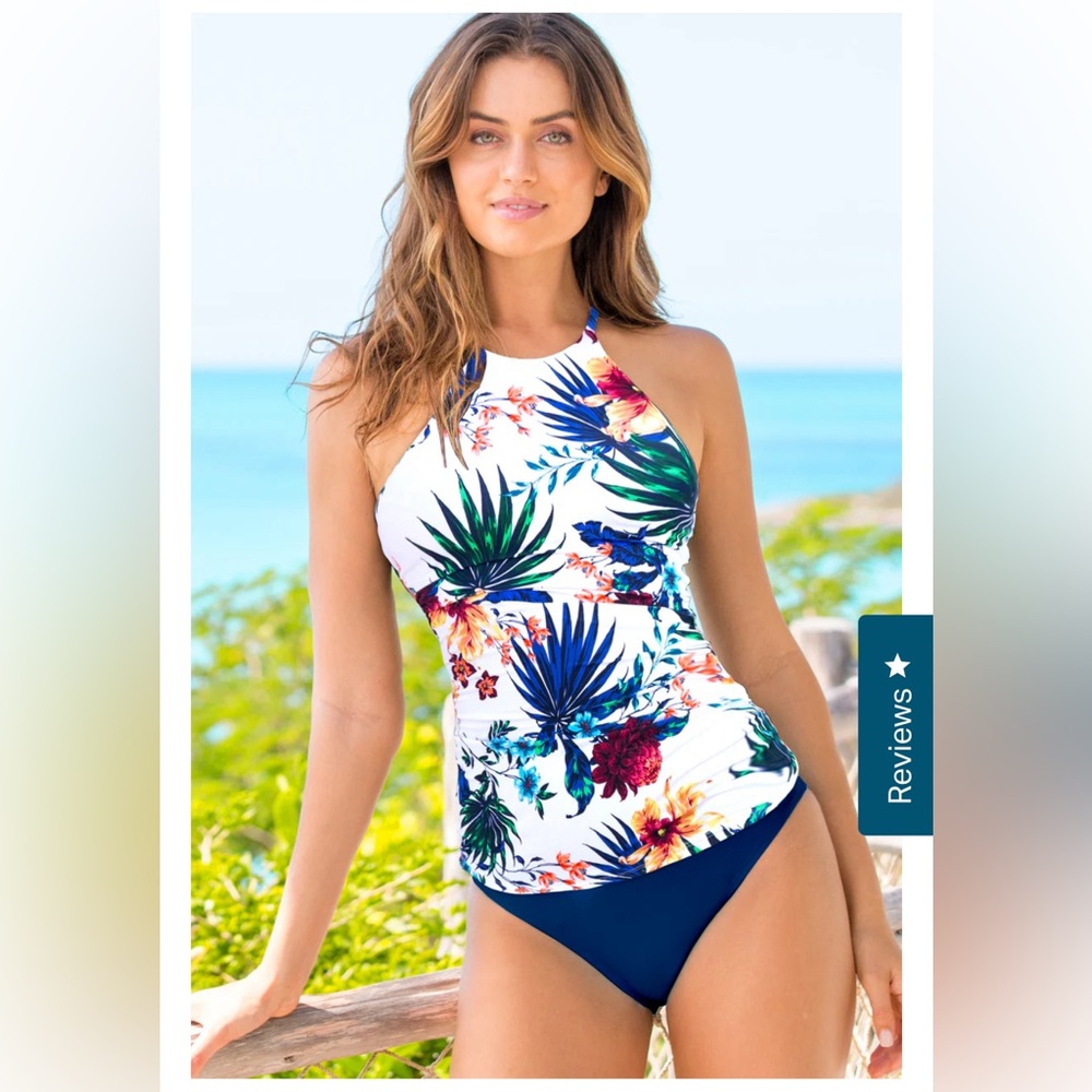 HAPARI - Muse High-Neck Tankini and navy bottoms- NWT